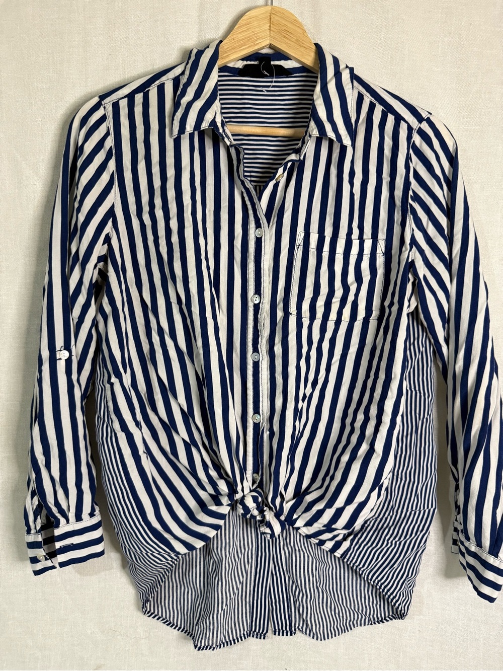 Jane and Delancey Navy and White Striped Button-Front Shirt